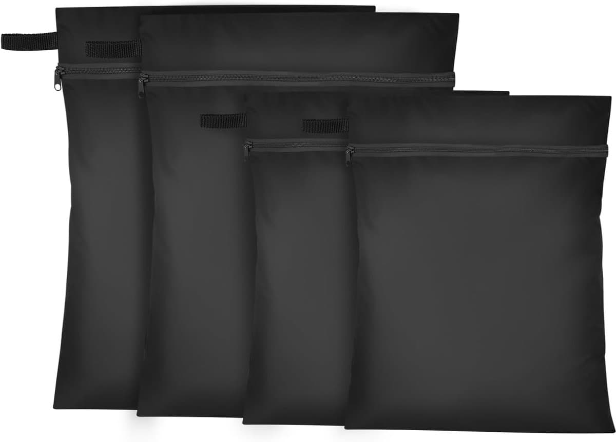 Zwarte herbruikbare opbergtassen - 4 natte tassen, waterdicht, vlekbestendig, waszakken, reisvriendelijk, gemakkelijk op te bergen (50 x 40, 40 x 28 cm) — afbeelding 1