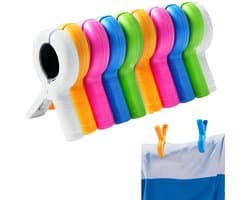 Dailygoods - Wasknijpers groot formaat plastic 10 stuks – Kleurrijke anti-slip klemmen 9,5x7cm – Sterke wasklemmen voor strandhanddoek, kleding, balkon, camping gebruik