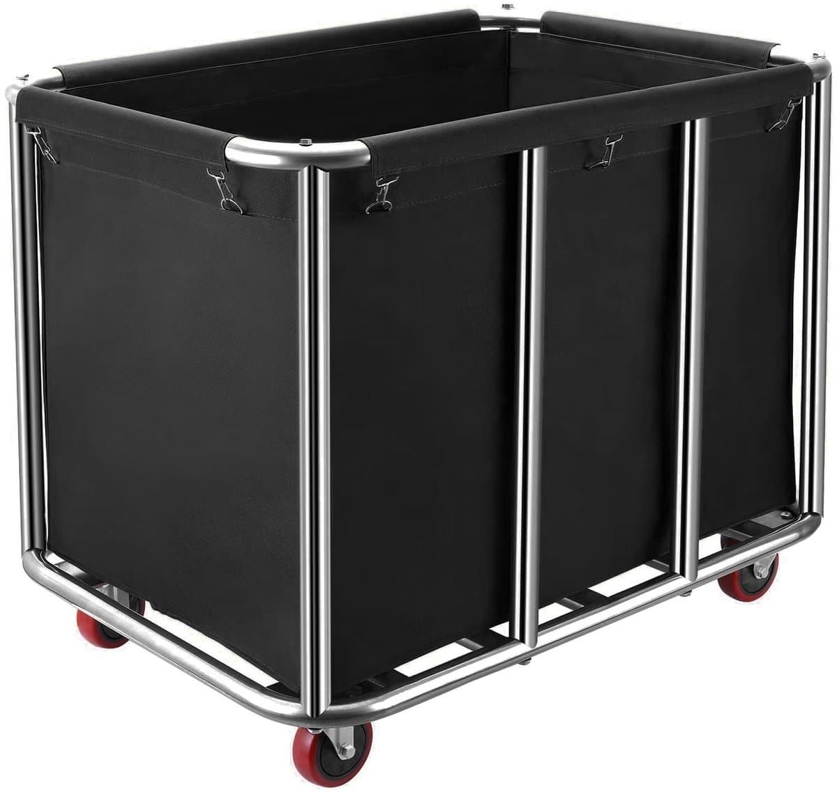 Dailygoods- Waswagen roestvrij staal - opvouwbare wasmand - 350 liter - 120 kg belastbaar - afneembare stoffen zak - waterdichte voering — afbeelding 1