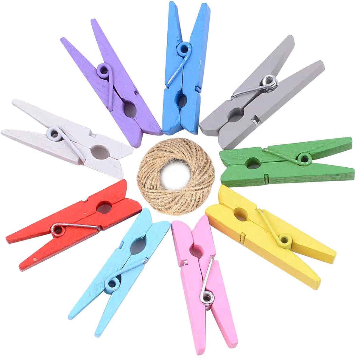 Dailygoods- Knutselharingen 10 m Koord - Mini Wasknijpers Hout - Fotobevestiging - Cadeau-accessoires - Creatieve Klemmen - Stabiel en Goed Afgewerkt — afbeelding 1