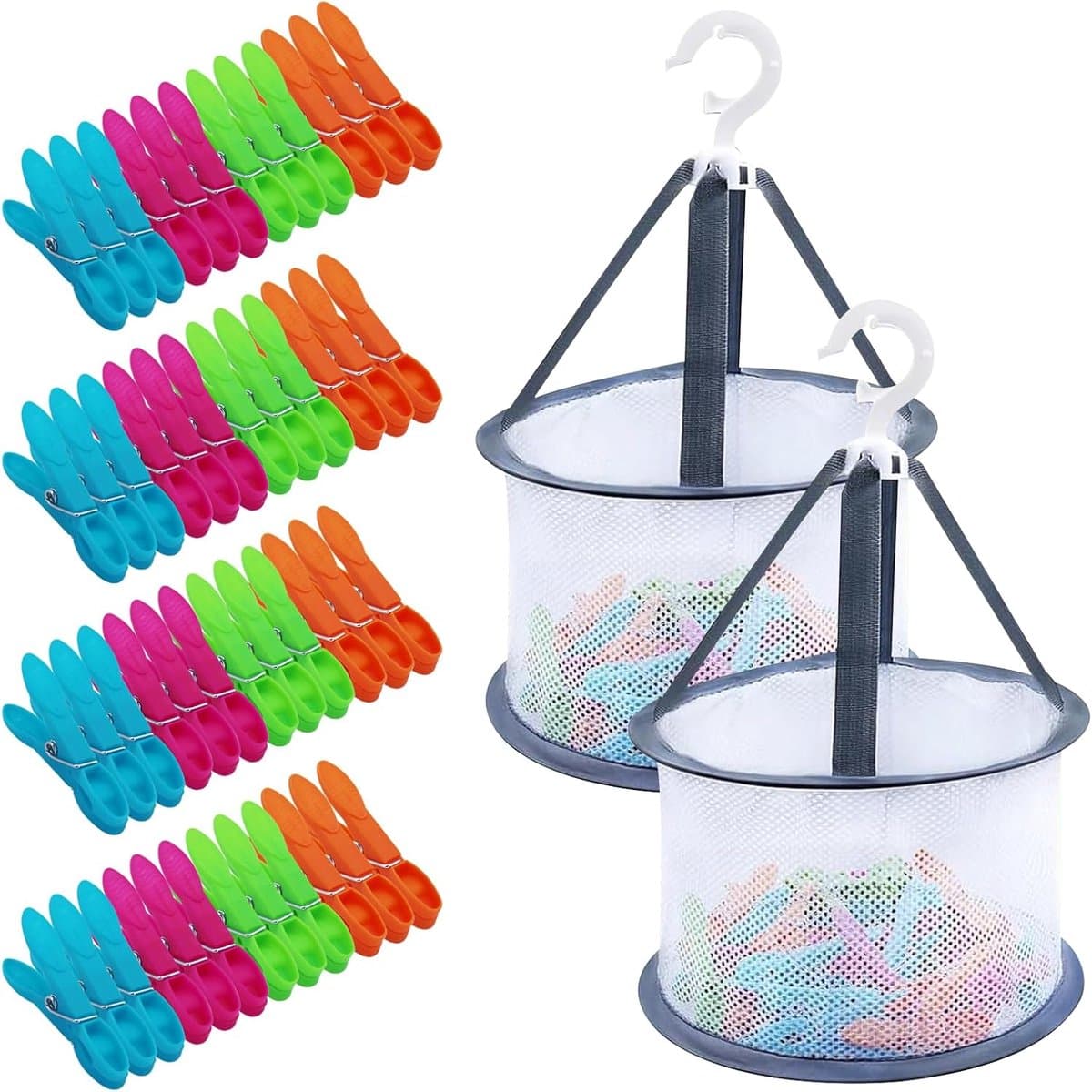 Wasknijpers Set - Kledingklemmen Mand - Kleding Drogen - Spoorloos Winddicht - 48 Stuks - Multicolor — afbeelding 1