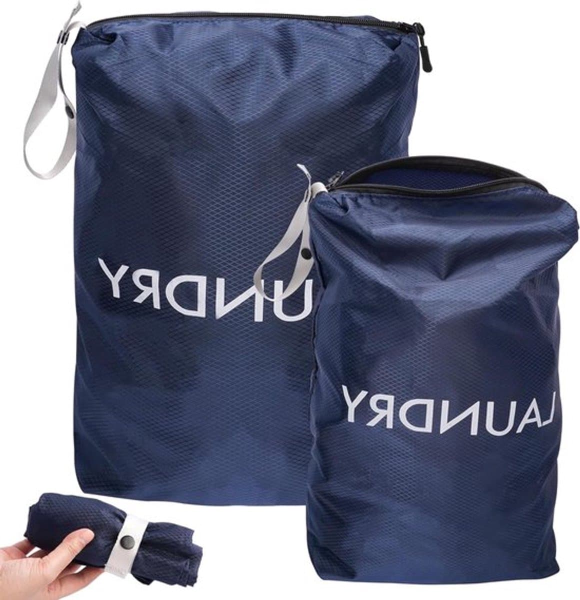 Ruime Waterdichte Reiswaszakken - 2 Stuks, Ideaal voor Vakantie en Camping, Gemakkelijk Meeneembaar en Vouwbaar, Perfect voor Nat en Droog Wasgoed — afbeelding 1