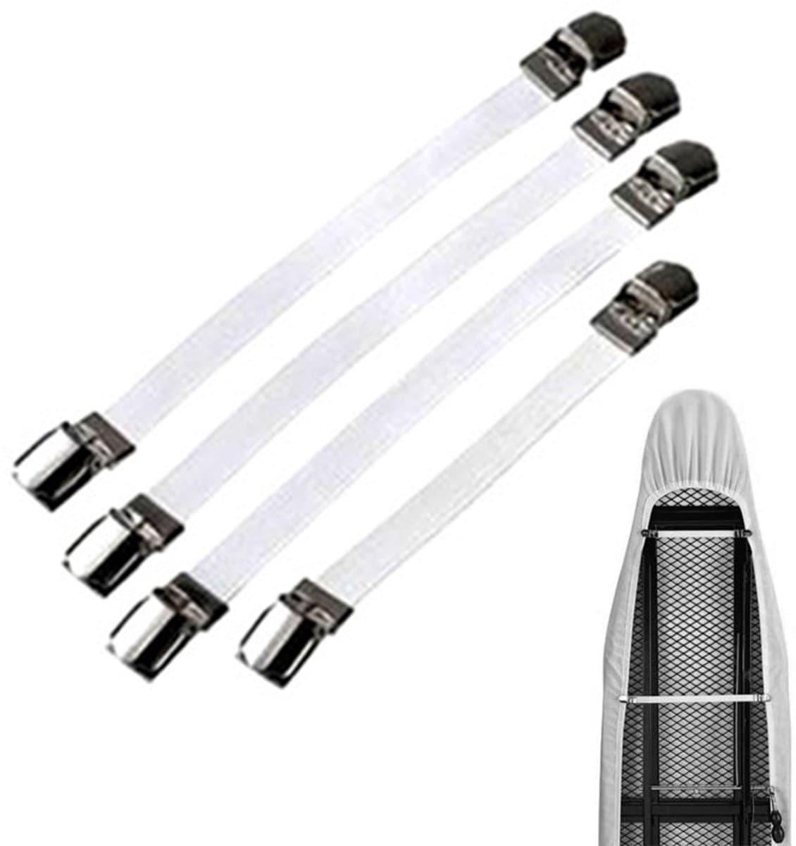 Elastische strijkplankovertrekspanners, hoekhouders voor lakens, klemmen voor lakens/bankhoezen/tafelkleden, laarzenclips, broekspijpklemmen (wit, 4 stuks) — afbeelding 1