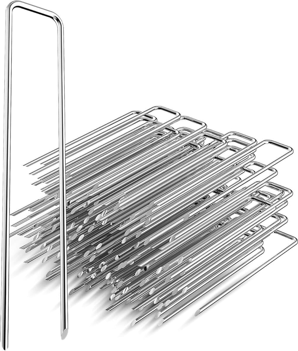 SnelShoppen - Ground Anchors voor Worteldoek, 100 Stuks 15 cm Stalen Anti-Roest Haringen voor Tent, Stabiele Grondankers voor Onkruiddoek, Tuindoek, H — afbeelding 1