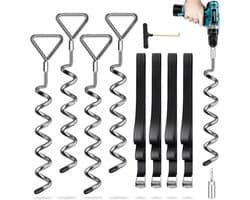 SnelShoppen - Boden Anchors 4-pack met Lashing Straps (2.5 m) voor Trampolines, Sterke Grondspikes, Weerbestendig voor Buitengebruik, Ideaal voor Tuin