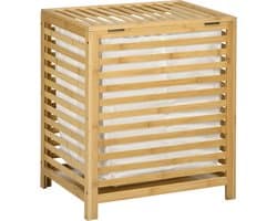 Clruro Waskorf - 50 x 36 x 60 cm - Wasmand met Deksel - 55L - Bambus - Natuur