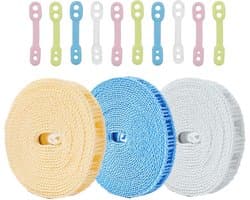 Winddichte Antislip Waslijn 3-Pack - Draagbare 8,0 m Waslijnen voor Binnen en Buiten