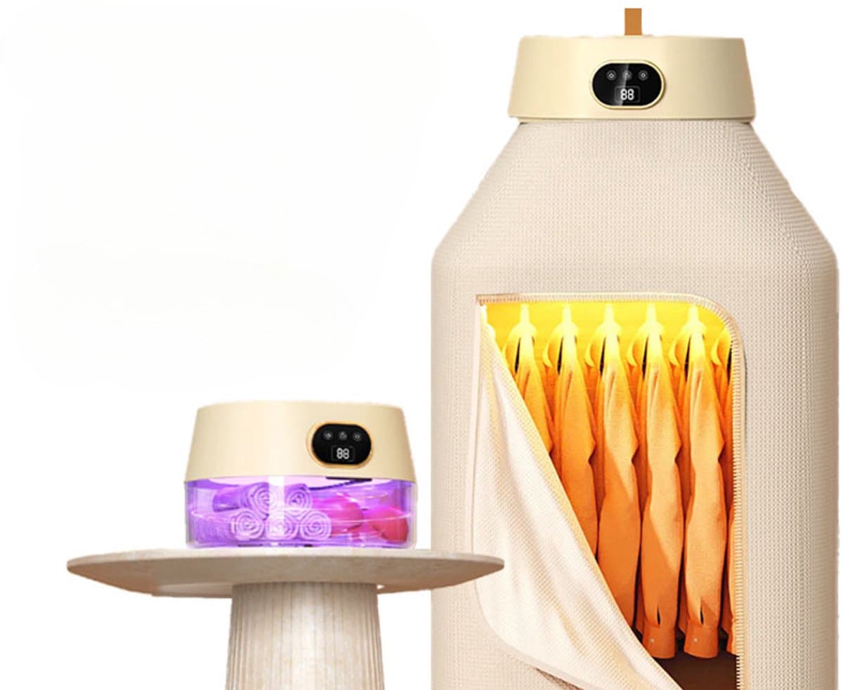 Draagbare Elektrische Droger voor Was Opvouwbare Mini Droger met UV Sterilisator 8 Uur Timer 360° Hetelucht Verstelbaar Stil Sneldrogend Apparaat voor Appartement Camper Reizen en Kleine Wasruimtes — afbeelding 1
