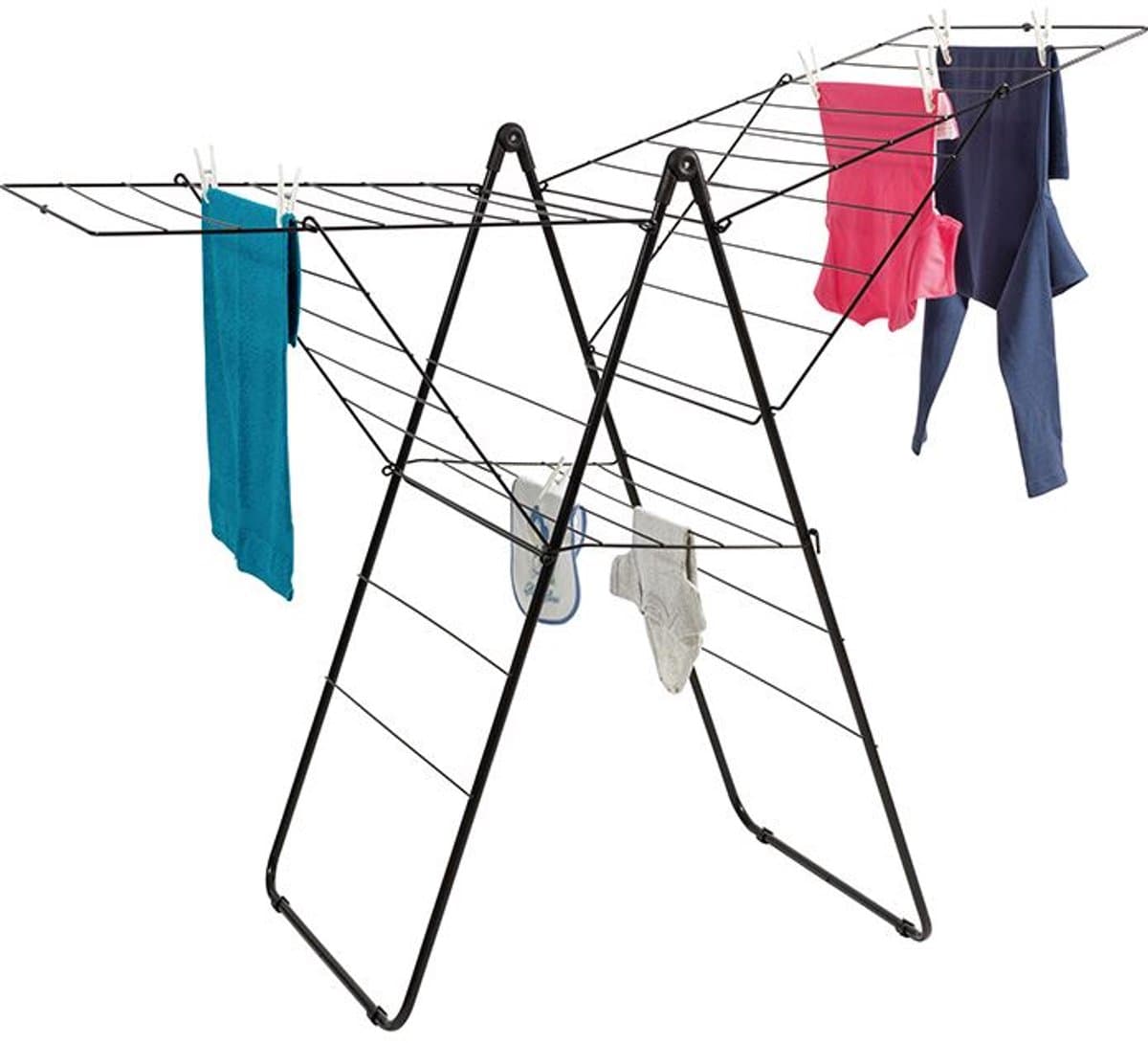 Practo Home t-model droogrek Justine - Zwart - 25M drooglengte - T-model droogrek met stevige scharnieren - Zelfstandig staand met voetjes - Drooglengte van 25 meter — afbeelding 1