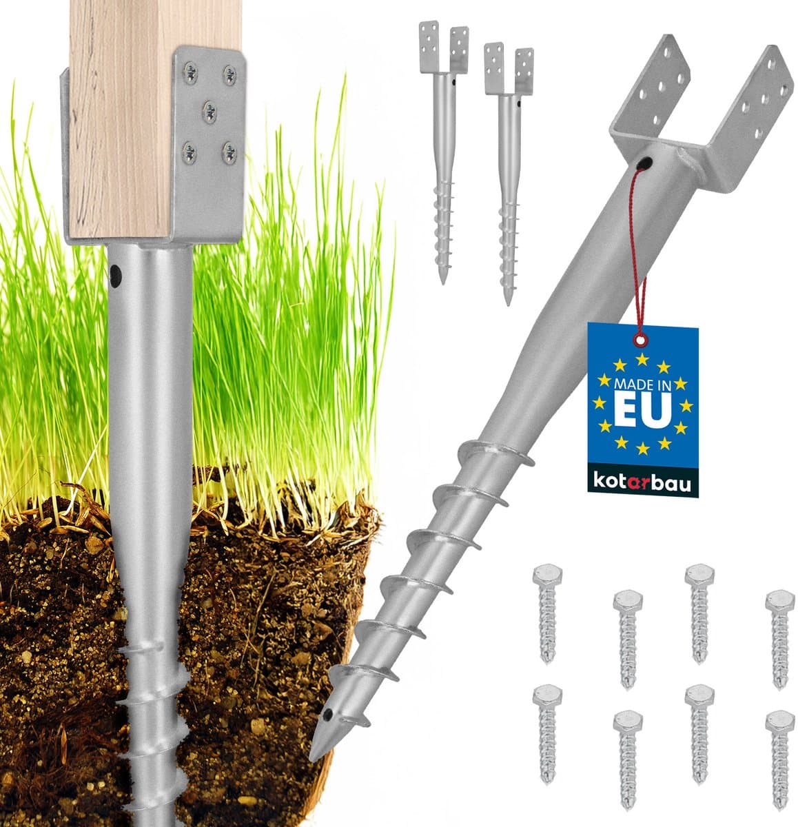 KOTARBAU® Paalhouder - Inschroefbare Paalhouder - Paalvoet 100 x 720 mm 2 st. Gegalvaniseerde Paalhouder - Paalsteun - Schroeffundering - Inschroefbare Paalhuls voor Schuttingpalen en Houten Balken — afbeelding 1