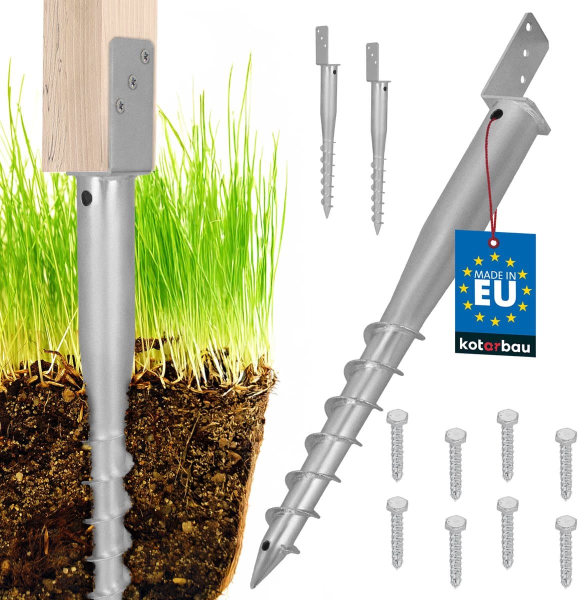 KOTARBAU® Paalhouder met Punt - Paalhouder om in de Grond te Slaan 735 mm 2 stuks - Paalhouder voor Schutting - 63x60 mm - Verzinkt Staal - Zilver — afbeelding 1