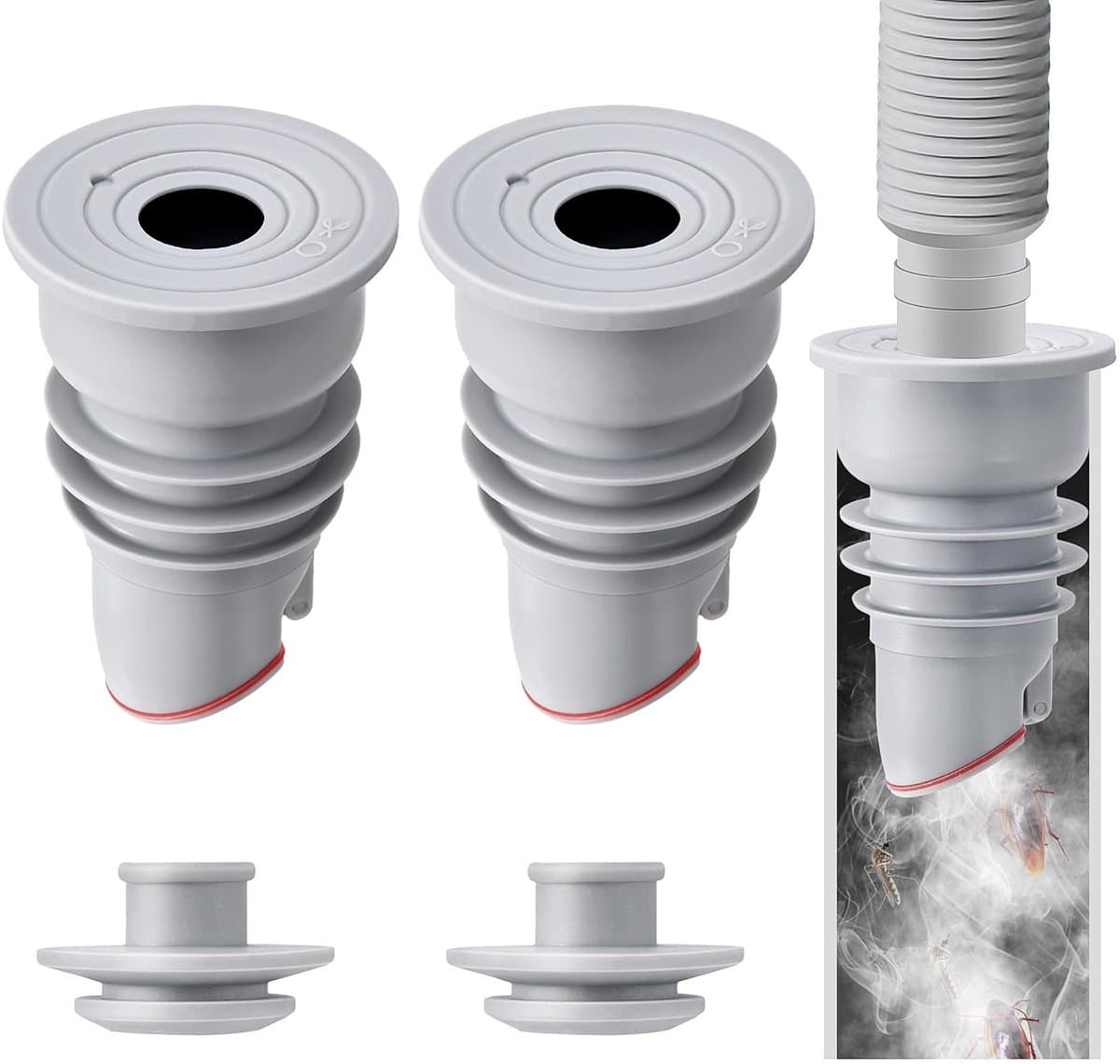 Ynkkvre - wasmachine slangafdichting set - 2-delige - grijze anti-geur afvoerbuis plug - deodorant afdichtingsstop voor keuken en huishouden — afbeelding 1