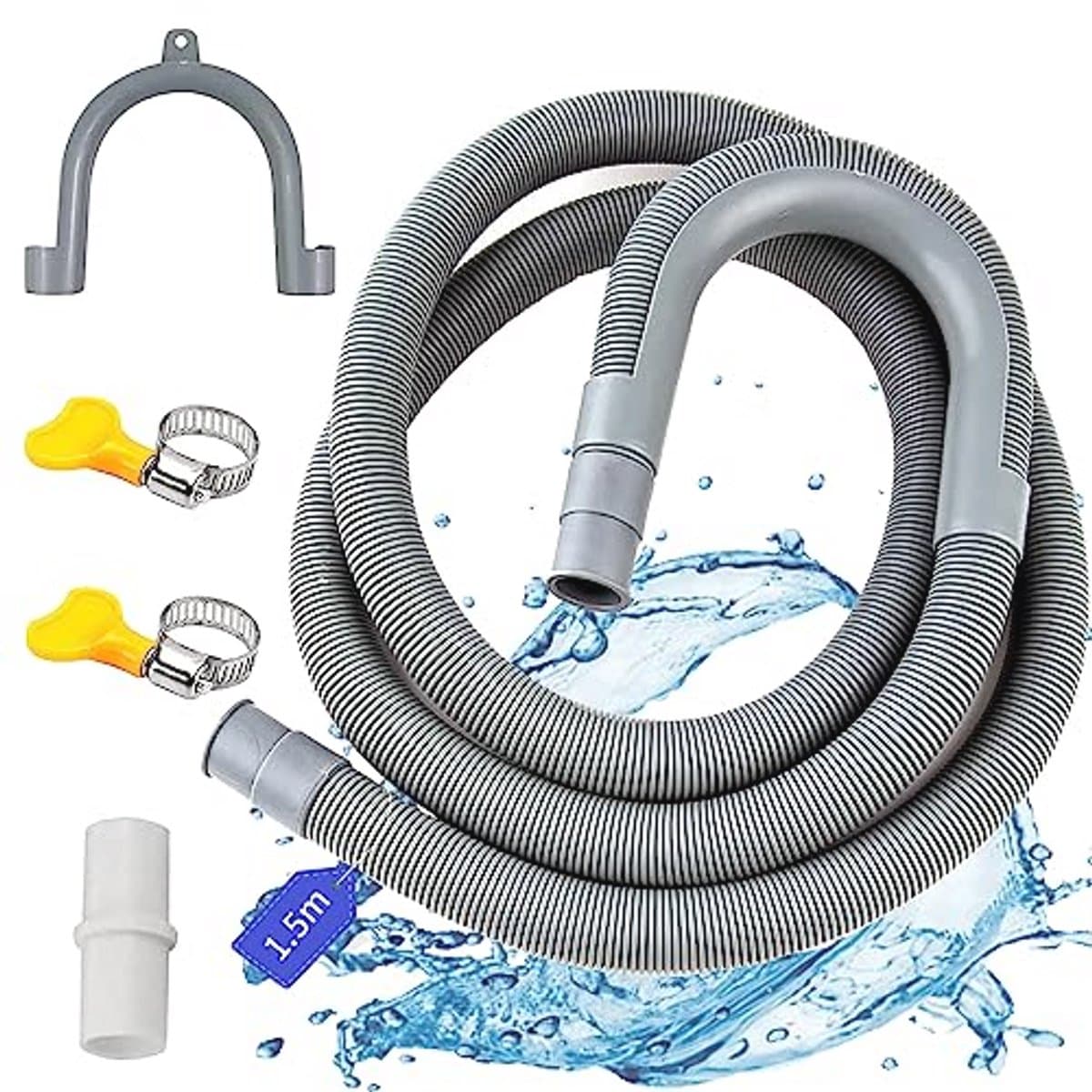 Afvoerslang voor Wasmachine en Vaatwasser - Verlengslang 1,5m tot 7m, Flexibele Waterslang met Klemmen en Beugel — afbeelding 1