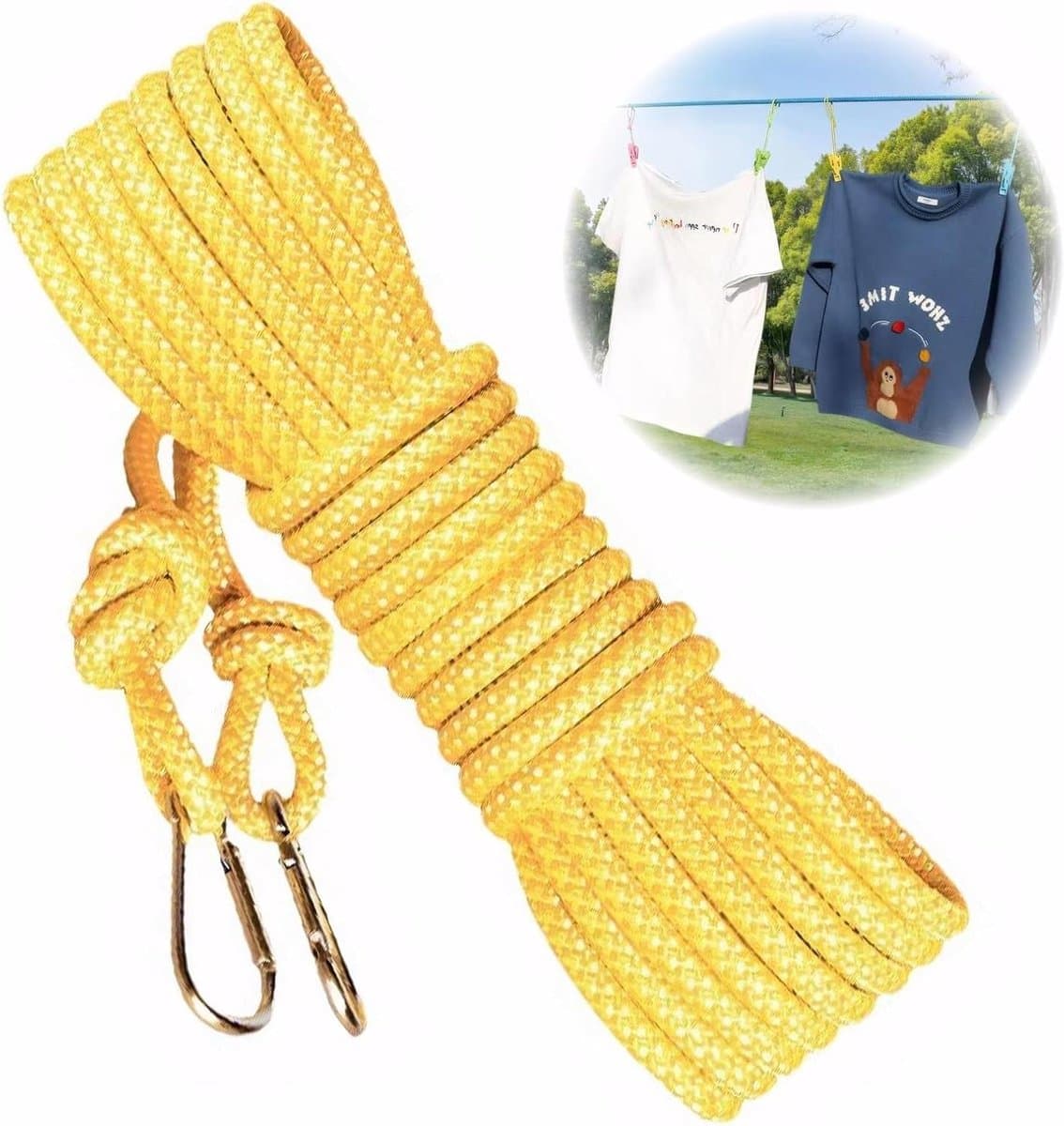 Allecta - Nylon waslijn 8 mm x 15 m voor buiten, camping, extra sterk met metalen haken. — afbeelding 1