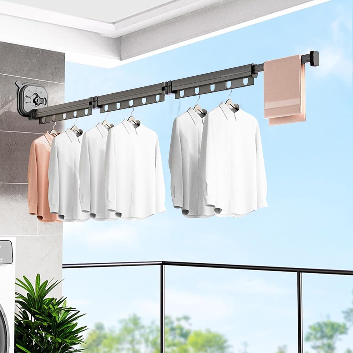 Wanddroogrek - Opvouwbaar wasrek voor binnen - Uitschuifbare kledinghanger met ophanggaten - Ruimtebesparend - voor balkon, badkamer, slaapkamer — afbeelding 1