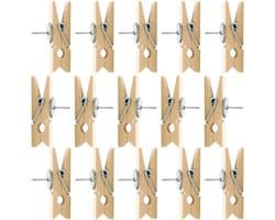 50x Houten Duwspelden met Clips - Ideaal voor Kurkbord, Fotowand en Prikbord