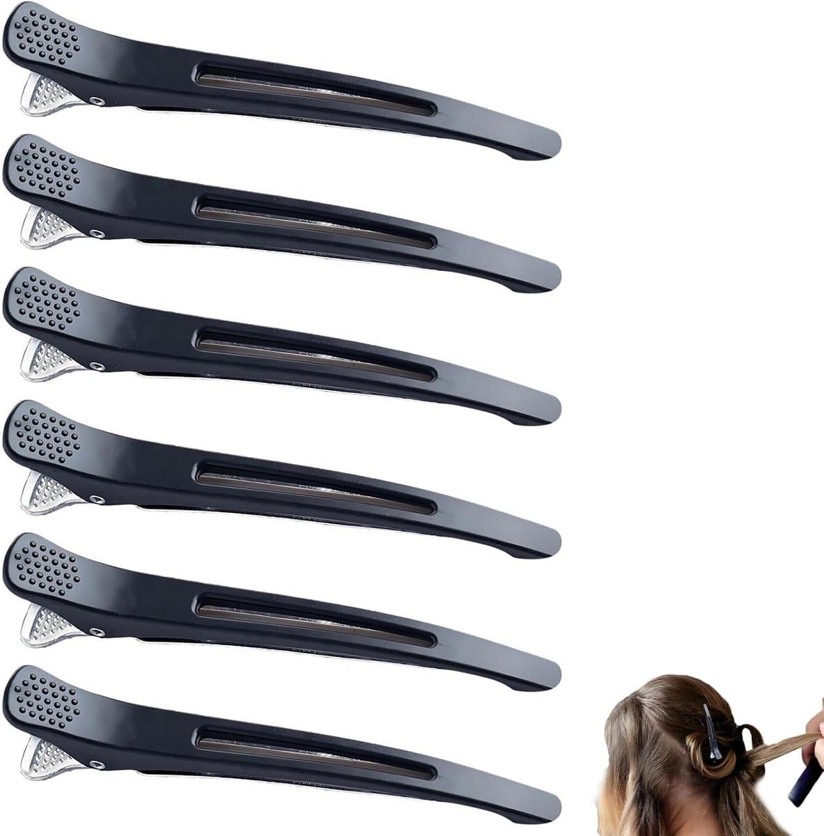 6x Professionele Haarclips voor Knippen en Stylen - Antislip Kappersklemmen Zwart — afbeelding 1
