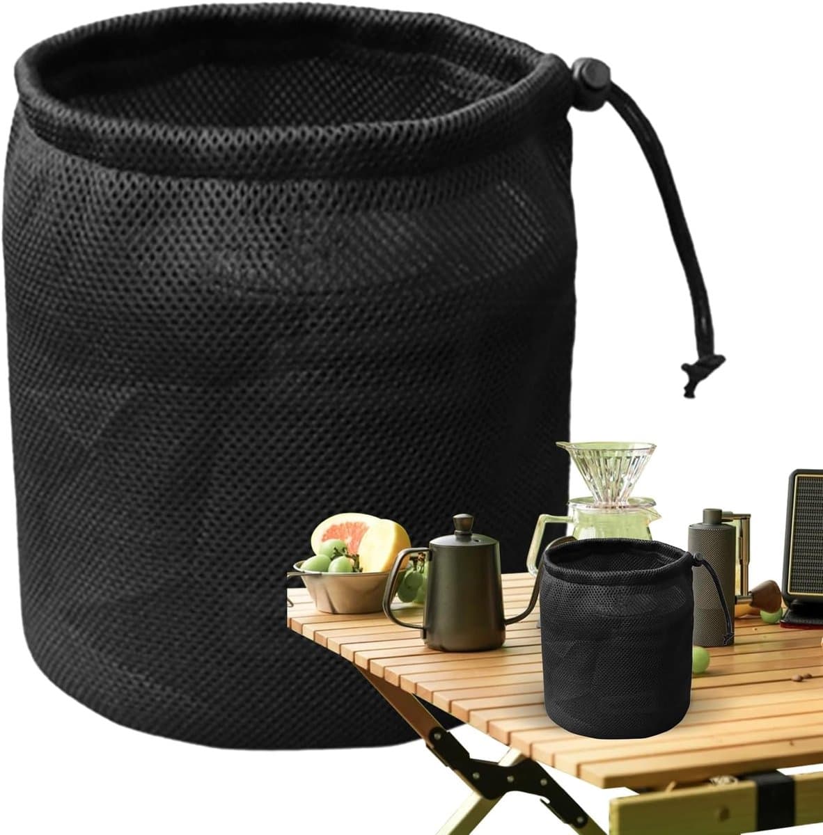 Wasknijperzak - Wasgoedhouder Peg tas - Kamperen en wandelen - Met trekkoord sluiting - 29x35cm - Zwart — afbeelding 1
