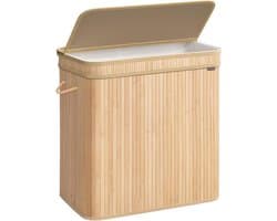 Hoppa! Wasmand - Natuurlijk Beige - Bamboe - Katoen En Polyester - Metalen Frame - 41.5 x 62.5 x 61 cm (B x D x H)