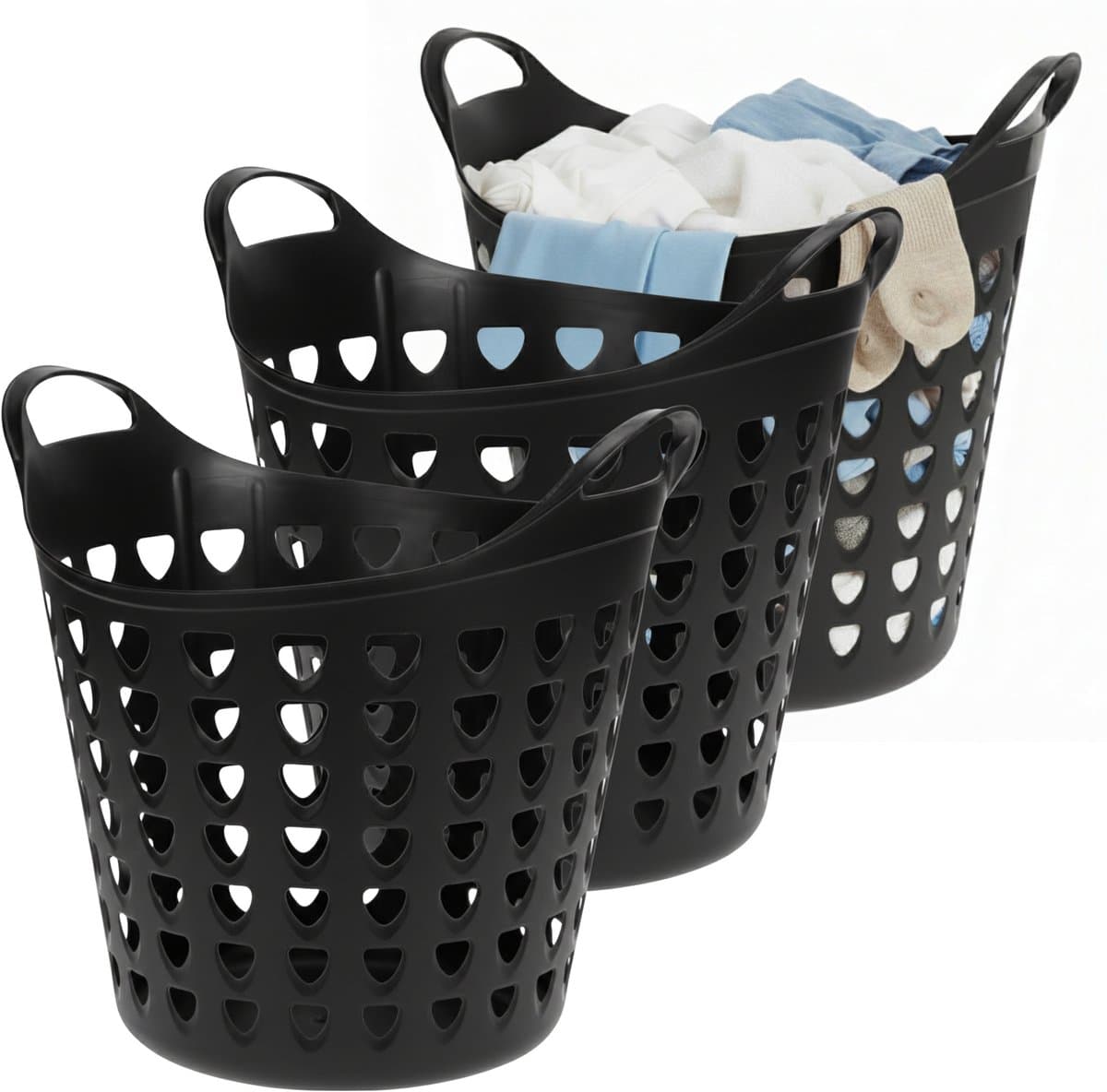 Excellent Houseware Flexibele wasmand - 3x - zwart - 26 liter - kunststof - 40 x 41 cm — afbeelding 1