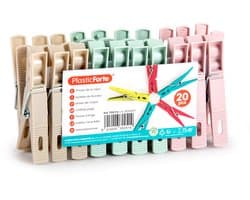 Plasticforte Wasknijpers pakket van 100x stuks - plastic - met ophangmandje aan haak 7 cm - was ophangen - multi kleuren mix