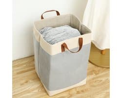 NOVARTA, Opvouwbare wasmand van jute stof met lederen handvat, opbergmand, Laundry basket - Wasbox — afbeelding 1