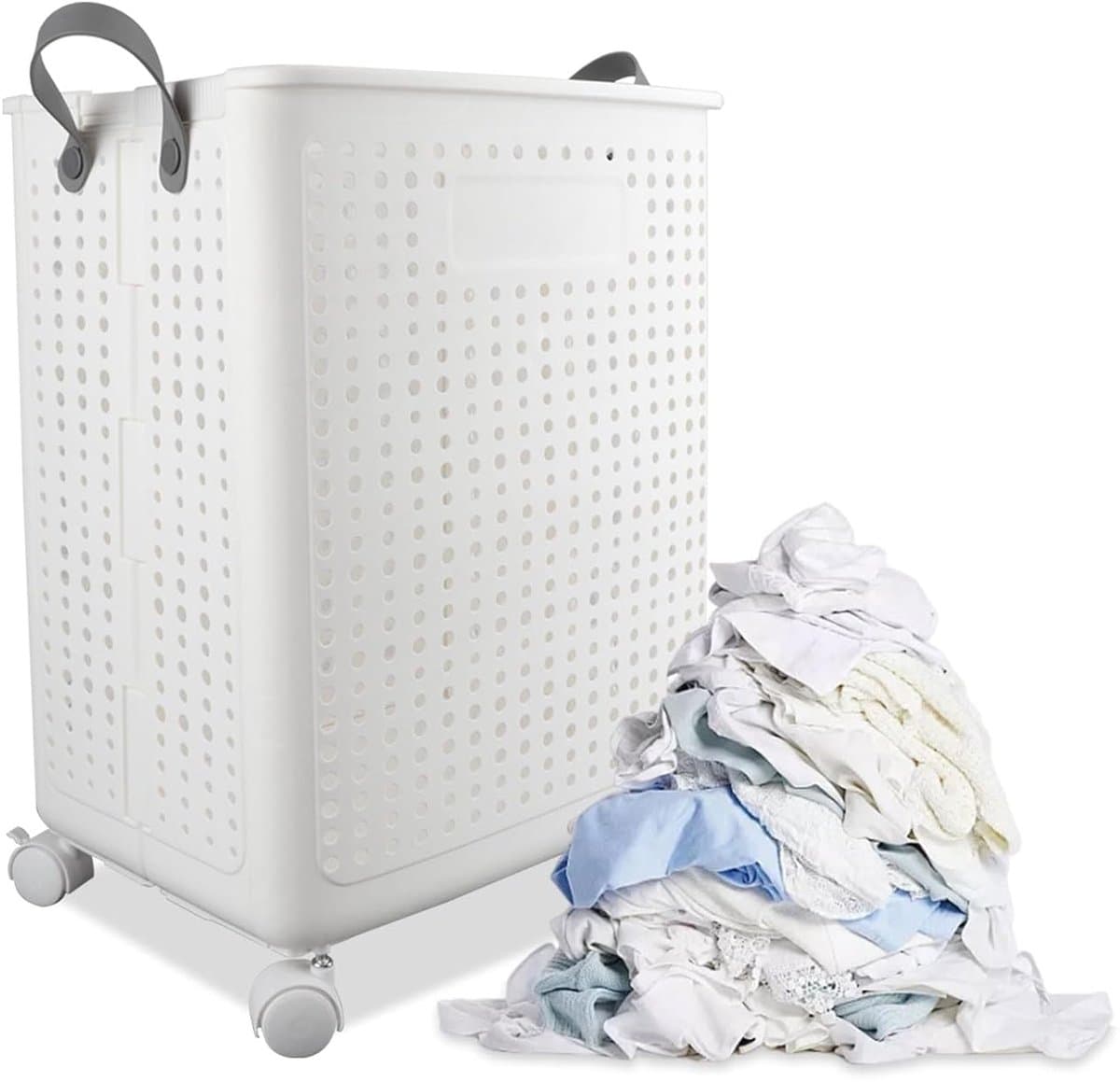 Opvouwbare wasmand met wielen - ruimtebesparend - 1 stuk - kunststof - 50 x 37,7 x 31 cm — afbeelding 1