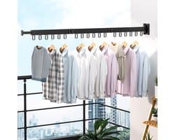 Wall Wash Rack 120 cm Extendable 3 Levels 18 Hooks and Towel Rail Folding Laundry Rack for Balcony Utility Room Bathroom Bedroom