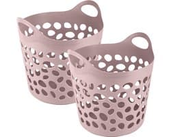Plasticforte Flexibele wasmand/opbergmand - 2x - rond - roze - 62 liter - D40 x H39 cm