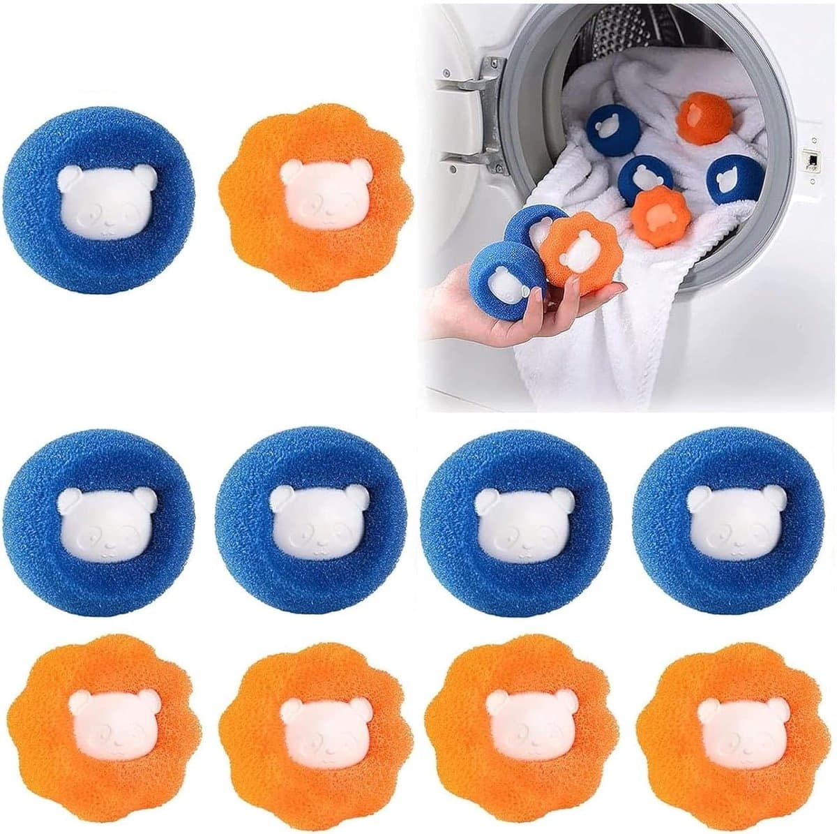 10-pack dierenhaarverwijderaar voor de was, wasmachine, droger, haarbalverwijderaar (oranje + blauw) — afbeelding 1