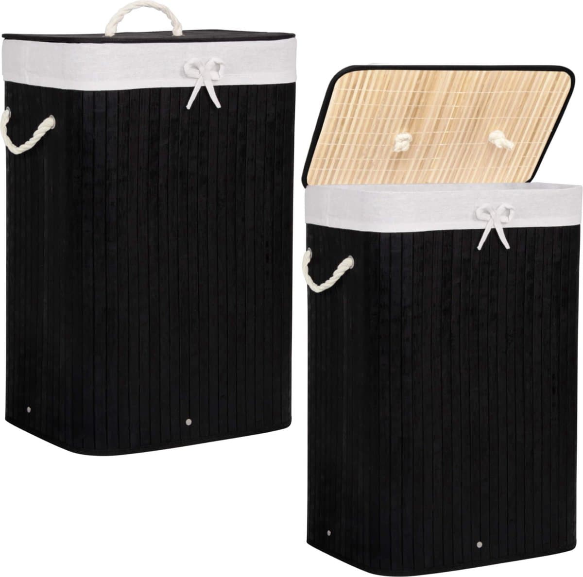 Springos Wasmand | Met Deksel | Opvouwbaar | 72 Liter | Met Uitneembare Waszak | Wasmand | Zwart/Beige — afbeelding 1