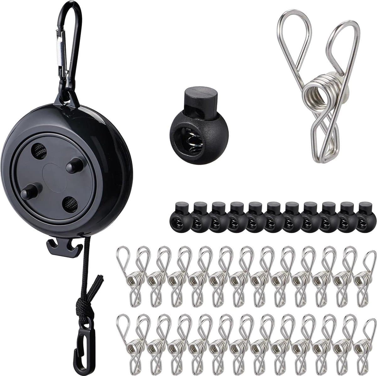 Extendible 7.8m Roll-up Drying Line for Camping and Travel - Black — afbeelding 1