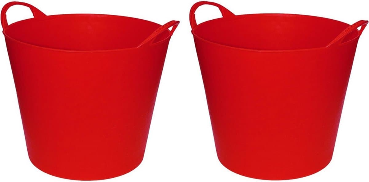 Flexibele emmer/wasmand/kuip - 2x - rood - 20 liter - Opbergmanden - Wasmanden - Flexibele emmers - 35 x 30 cm — afbeelding 1