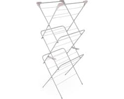 Three-Tier Clothes Airer Drying Rack - 15 Metre Drying Space - Four Side Wings - Ideal For Hangers - Pink/Grey - 64 x 45 x 138 cm - Indoor & Outdoor Drying