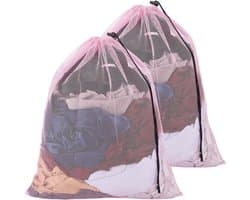 - Waszakken - Wasmachine Tassen - Herbruikbare - Netto Rugzak - Reizen Organizer Pouch - Delicaten Kleding Sokken Beddingen - Thuis Hotel - 2 Stuks - 62x49 cm - Trekkoord - Roze - Mesh - Geschikt voor Hot Roze - Wasbare - Mesh