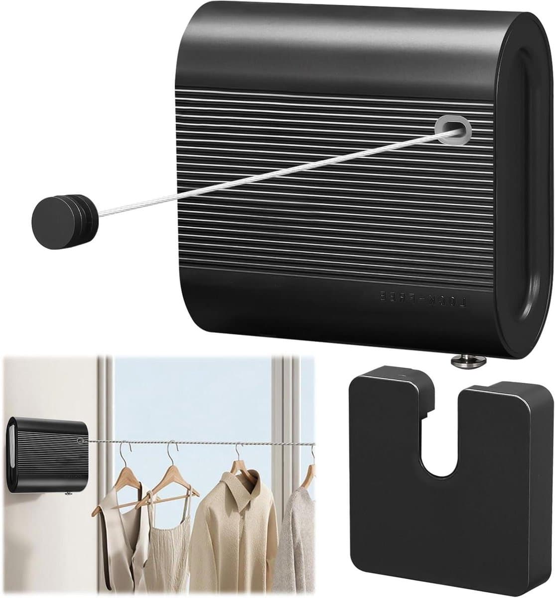 Uittrekbare Waslijn - Wandwaslijn Intrekbaar - Kleding Drogen - Anti-doorhang Design - 42 m - Zilver — afbeelding 1