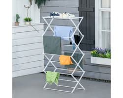 MEUNIQ Droogtoren 74 x 35 x 144 cm inklapbaar 8-staps met 10 droogstangen en bovenrek, vrijstaand wasrek zonder montage, wit