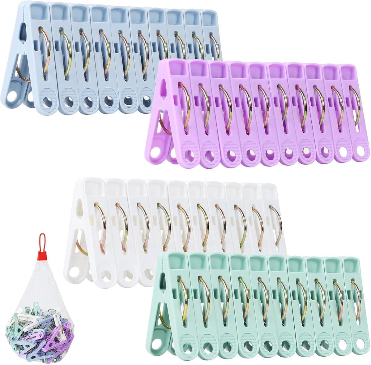 SnelShoppen - 49 Stuks Kledingknijpers Kledingclips Sterke Plastic Knijpers voor Waslijn Buiten Tuin Badkamer Keuken Antislip in 4 Kleuren — afbeelding 1