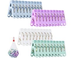 SnelShoppen - 49 Stuks Kledingknijpers Kledingclips Sterke Plastic Knijpers voor Waslijn Buiten Tuin Badkamer Keuken Antislip in 4 Kleuren