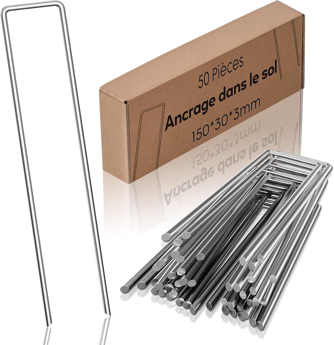 SnelShoppen - 50 Stuks RVS Grondankers/Grondpennen - Roestvrij en Gegalvaniseerd - 150mm x 30mm x Ø 3mm - Ideaal voor Tuin, Camping en Feesten — afbeelding 1
