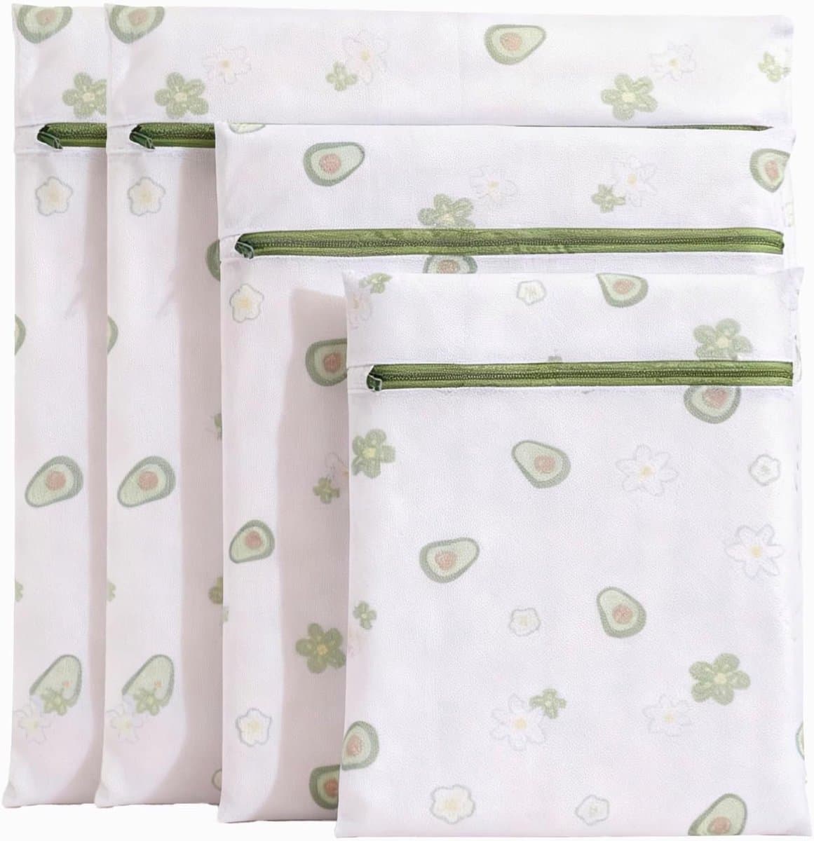 Thijox - 4-delige wasnetten set voor wasmachine, fijne mazen, versterkt polyester, zelfborgende ritssluiting, steekbestendig, avocado patroon, 4 maten — afbeelding 1