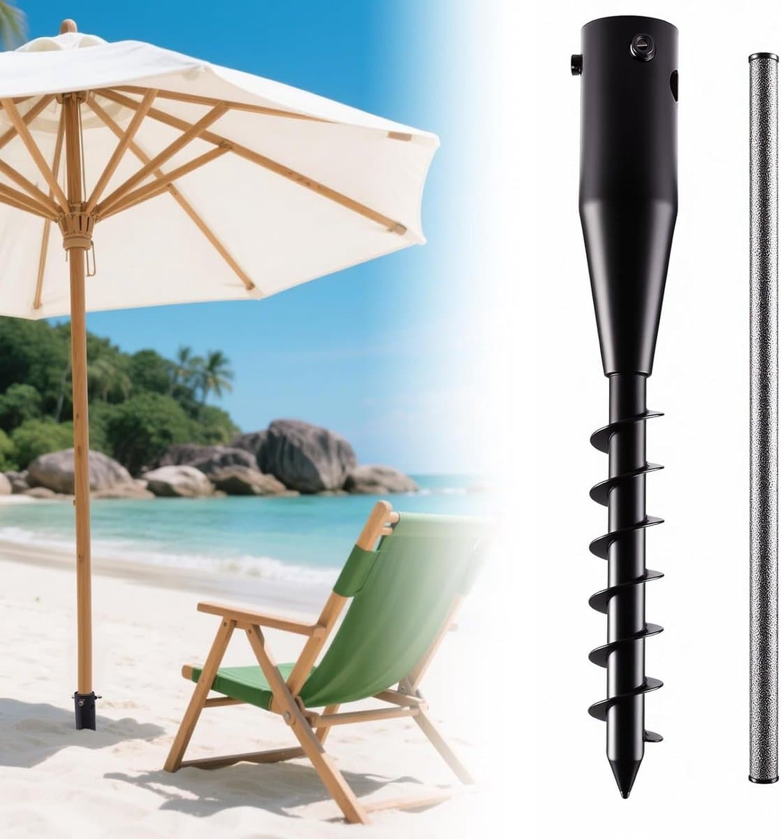SnelShoppen - Heavy Duty Grondspike Parasolstandaard & Grondanker voor Wasdrogers, 6-Weg Spiraal, Verstelbare Knoppen (2.5-5cm) - Ideaal voor Strand, — afbeelding 1