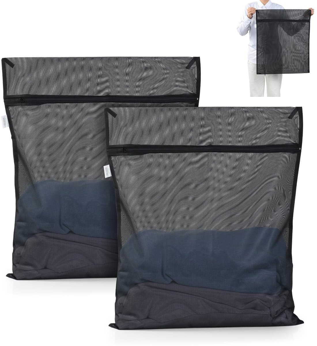 Wasnetten voor wasmachine, 50 x 60 cm, waszakken met ritssluiting, wasnet voor reizen, blouse, sokken, ondergoed, babykleding (zwart) — afbeelding 1