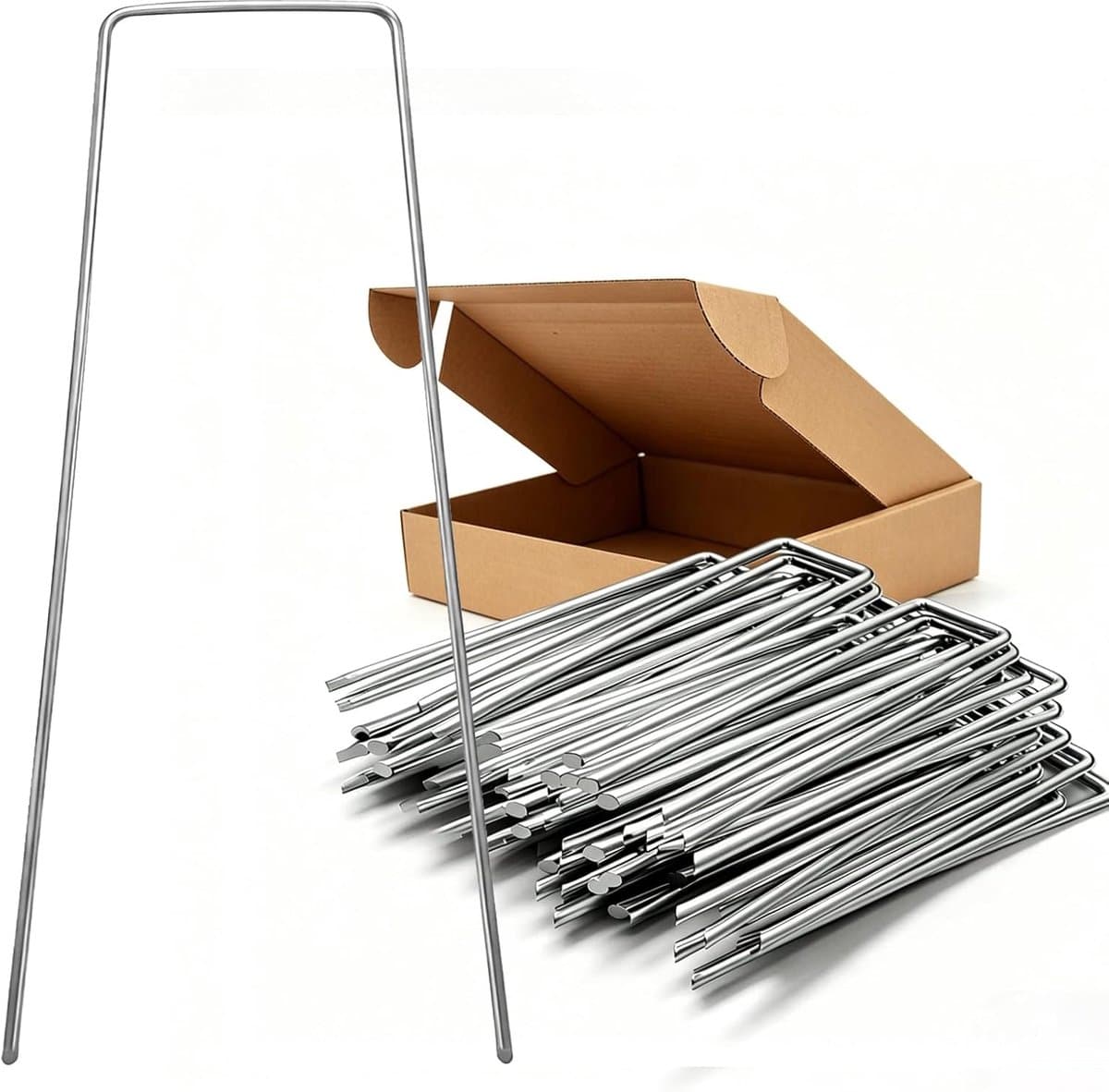 SnelShoppen - 100 stuks verzinkte grondankers U-vormige tuin haringen 150 x 35 mm - Ø 2,5 mm, anti-roest, voor onkruiddoek, netten, camping en tuinwer — afbeelding 1