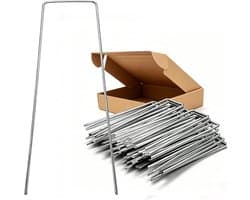 SnelShoppen - 100 stuks verzinkte grondankers U-vormige tuin haringen 150 x 35 mm - Ø 2,5 mm, anti-roest, voor onkruiddoek, netten, camping en tuinwer