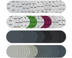 Sanding discs 75mm zelfklevend, 70 stuks met verschillende korrelgroottes voor droog en nat schuren, ideaal voor graveren en afwerken