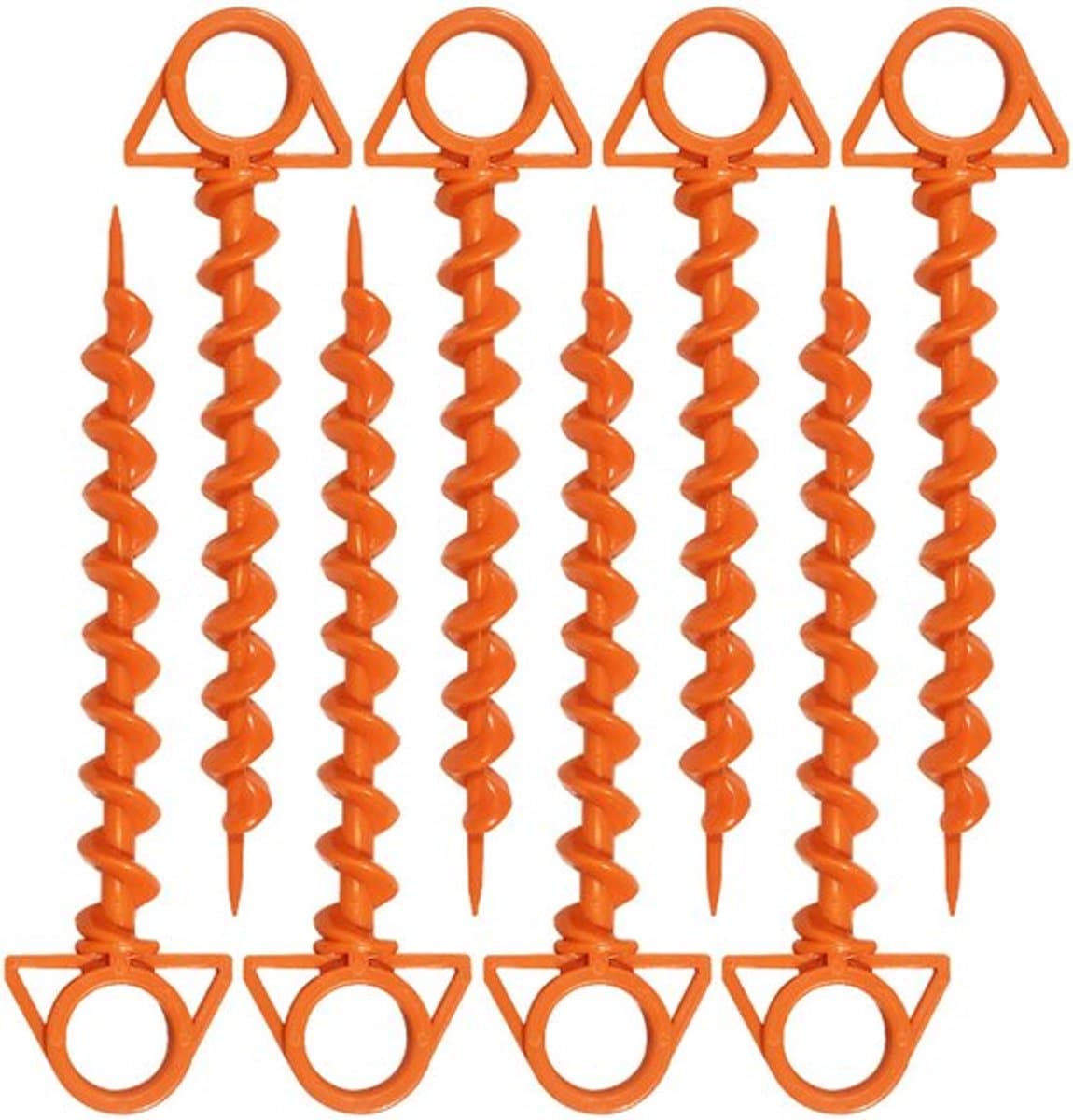 Kunststof tentpinnen, grondpinnen voor zeildoektenten, spiraalvormig, geitenhoornvormige kunststof pinnen - schroefpinnen - oranje, 8 stuks — afbeelding 1