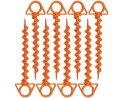 Kunststof tentpinnen, grondpinnen voor zeildoektenten, spiraalvormig, geitenhoornvormige kunststof pinnen - schroefpinnen - oranje, 8 stuks