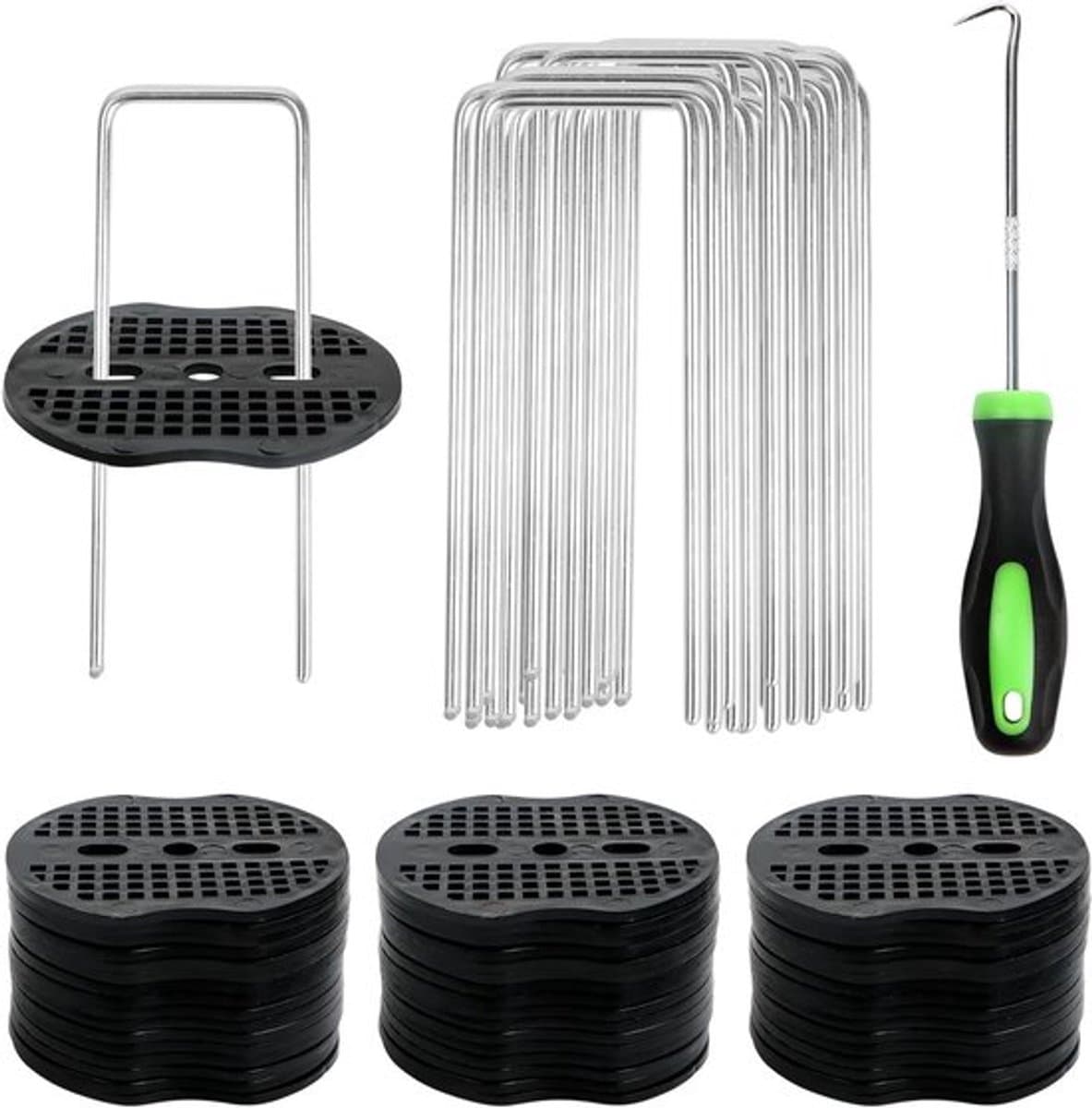 Complete Set van 50 Grondankers met Wasringen en Haak voor Tuin, Tent en Onkruiddoek — afbeelding 1