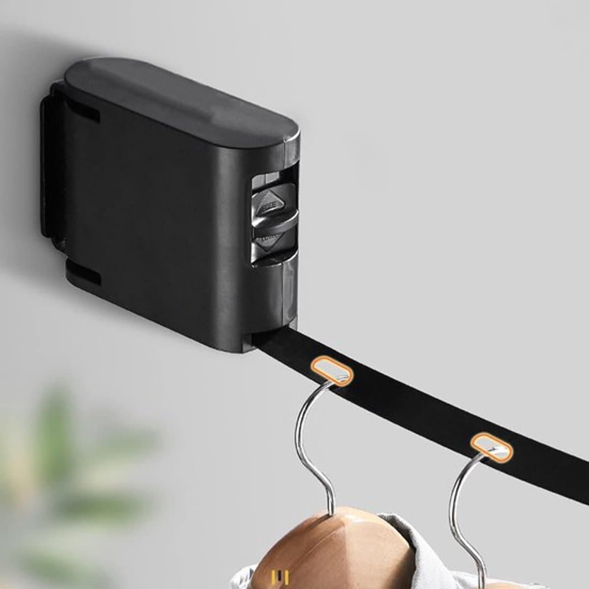 Intrekbare, verstelbare waslijn voor binnen, aan de muur bevestigd, wasdroger voor badkamer, balkon, binnen en buiten, zwarte, onzichtbare waslijn — afbeelding 1